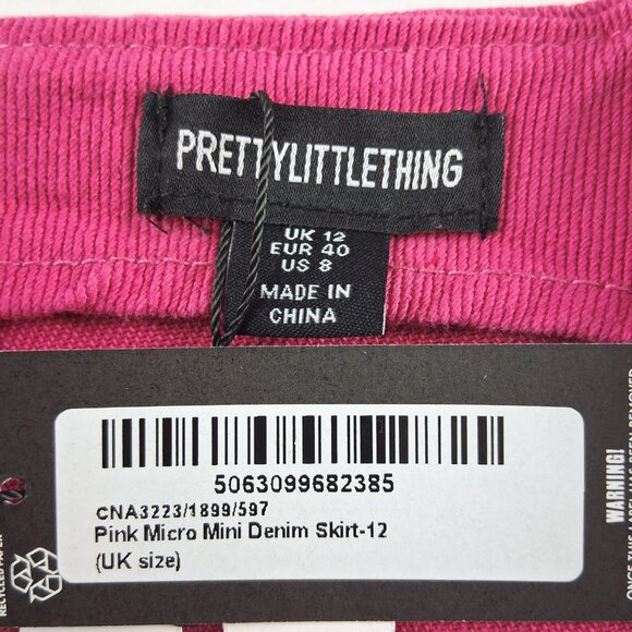PrettyLittleThing Micro Mini Denim Skirt Women's Size 8 Pink Exposed Zipper - Picture 8 of 8